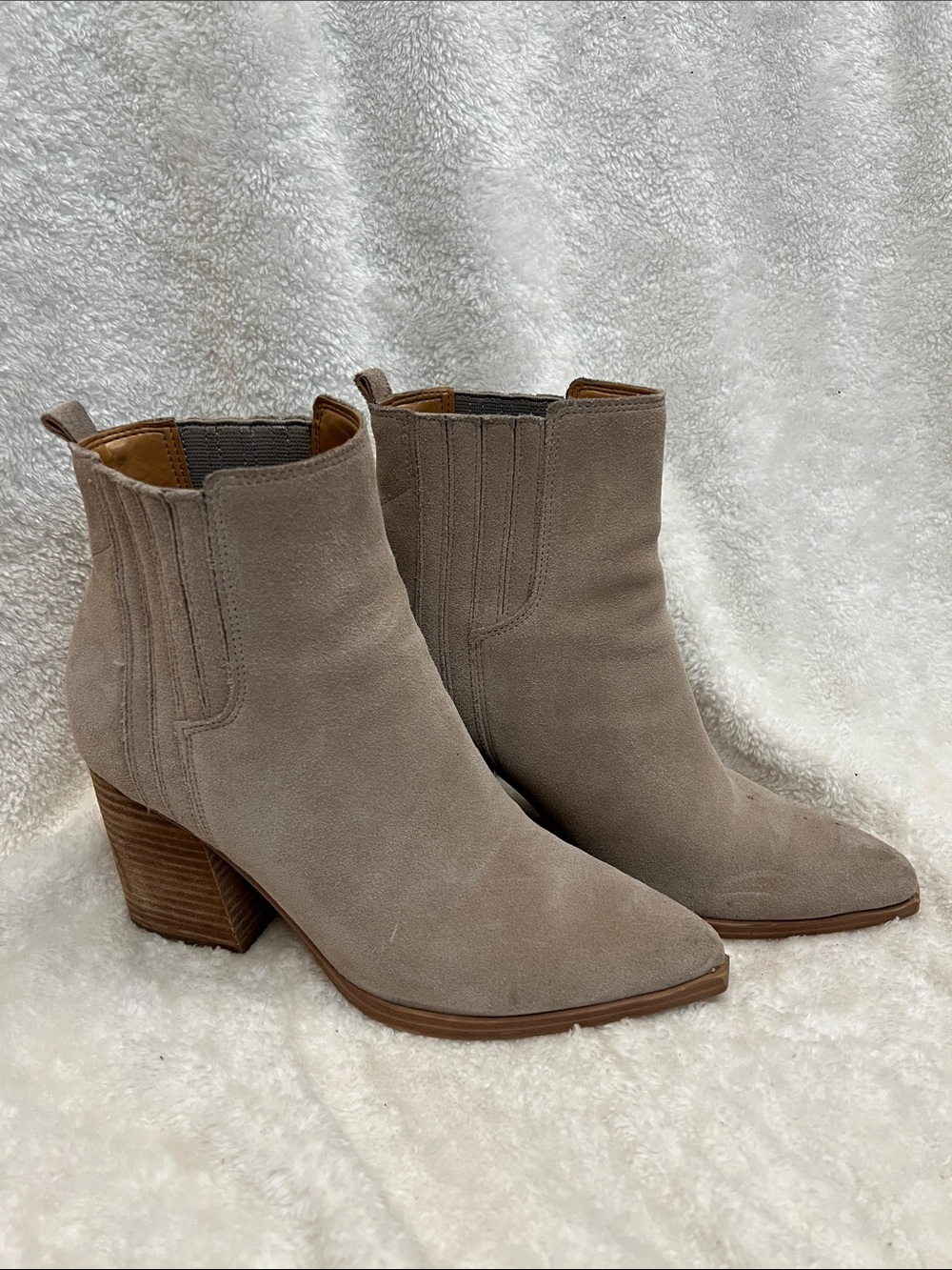 Marc Fisher Taupe Suede Ankle Booties